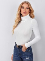 Turtle Neck Rib-knit Top