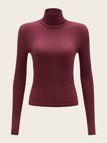 Turtle Neck Rib-knit Top