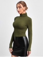 Turtle Neck Rib-knit Top