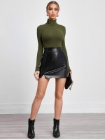 Turtle Neck Rib-knit Top