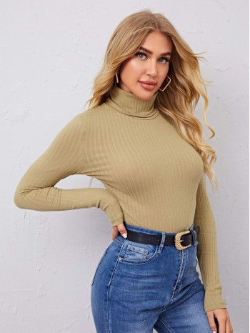 Turtle Neck Rib-knit Top