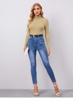 Turtle Neck Rib-knit Top