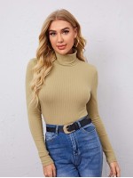 Turtle Neck Rib-knit Top