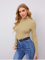 Turtle Neck Rib-knit Top