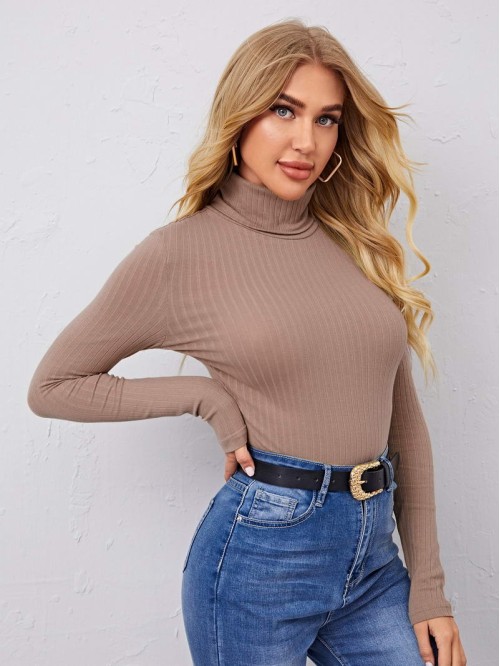 Turtle Neck Rib-knit Top