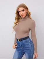 Turtle Neck Rib-knit Top