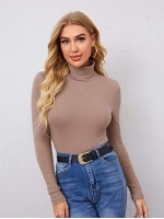 Turtle Neck Rib-knit Top