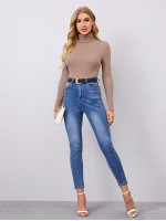 Turtle Neck Rib-knit Top