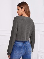 Notch Neck Waffle Knit Crop Tee