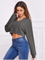 Notch Neck Waffle Knit Crop Tee