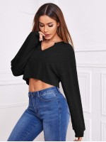 Notch Neck Drop Shoulder Crop Tee