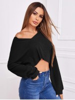 Notch Neck Drop Shoulder Crop Tee