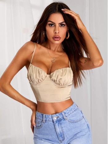 Lace-up Back Ruched Bust Crop Cami Top