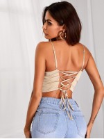 Lace-up Back Ruched Bust Crop Cami Top