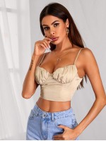 Lace-up Back Ruched Bust Crop Cami Top