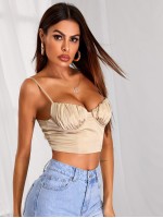 Lace-up Back Ruched Bust Crop Cami Top