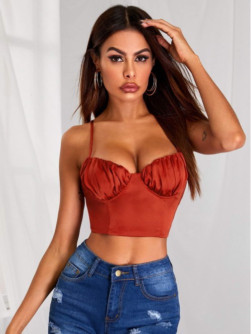 Lace-up Back Ruched Bust Crop Cami Top