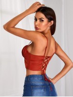 Lace-up Back Ruched Bust Crop Cami Top