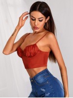 Lace-up Back Ruched Bust Crop Cami Top