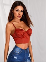 Lace-up Back Ruched Bust Crop Cami Top