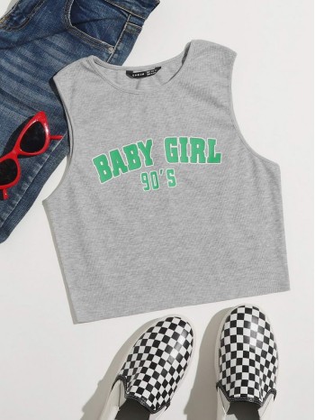 Ribbed Baby Girl Graphic Tank Top