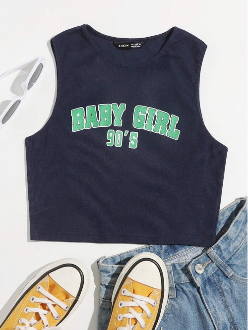 Ribbed Baby Girl Graphic Tank Top