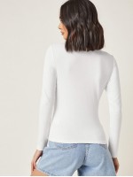 Button Half Placket Rib-knit Tee