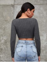 Notch Neck Asymmetrical Hem Crop Tee