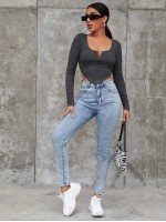 Notch Neck Asymmetrical Hem Crop Tee