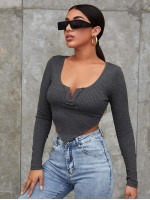 Notch Neck Asymmetrical Hem Crop Tee