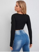 Notch Neck Asymmetrical Hem Crop Tee