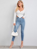 Notch Neck Asymmetrical Hem Crop Tee