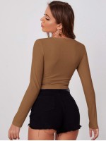 Surplice Neck Drawstring Hem Crop Top