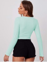 Surplice Neck Drawstring Hem Crop Top