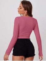 Surplice Neck Drawstring Hem Crop Top