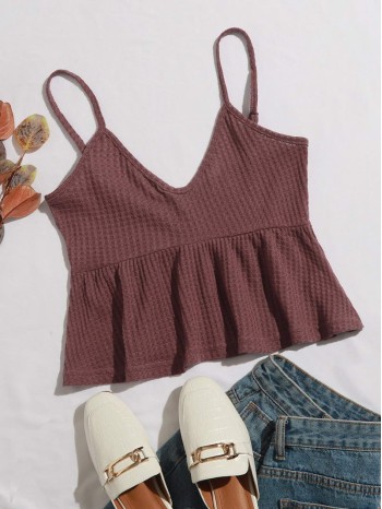 Ruffle Hem Waffle Knit Cami Top