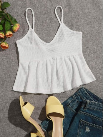 Ruffle Hem Waffle Knit Cami Top