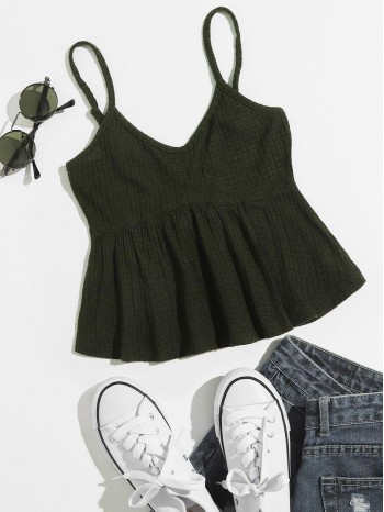 Ruffle Hem Waffle Knit Cami Top