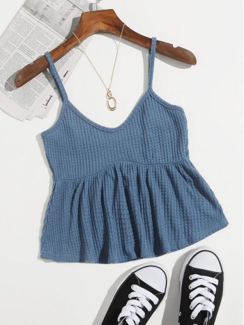 Ruffle Hem Waffle Knit Cami Top