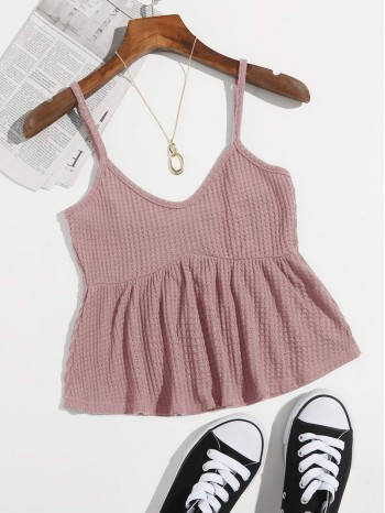 Ruffle Hem Waffle Knit Cami Top