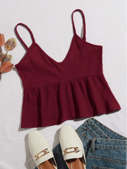 Ruffle Hem Waffle Knit Cami Top