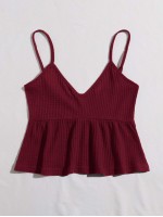 Ruffle Hem Waffle Knit Cami Top