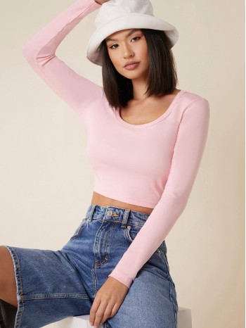 Scoop Neck Solid Crop Tee