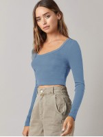 Scoop Neck Solid Crop Tee