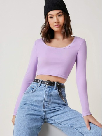 Scoop Neck Solid Crop Tee