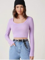 Scoop Neck Solid Crop Tee