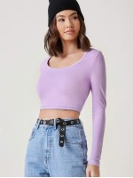 Scoop Neck Solid Crop Tee