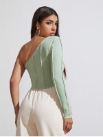 One Shoulder Contrast Stitch Top