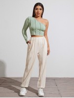 One Shoulder Contrast Stitch Top