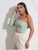 One Shoulder Contrast Stitch Top